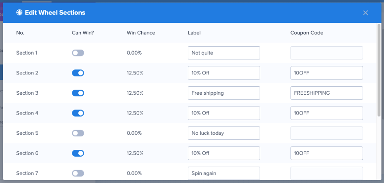 Modification des tranches de la roue des coupons