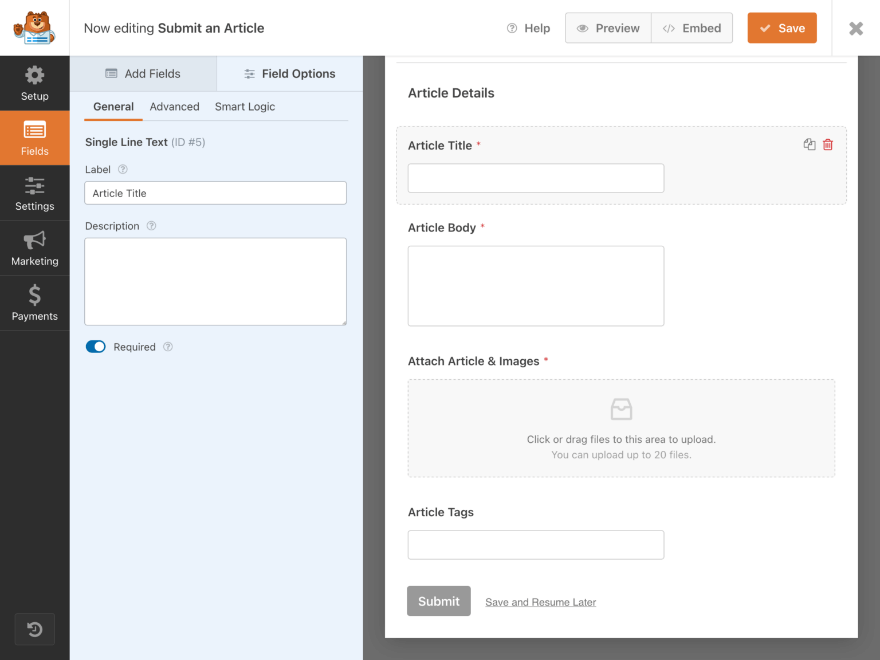 Formulir pengiriman posting WPForms