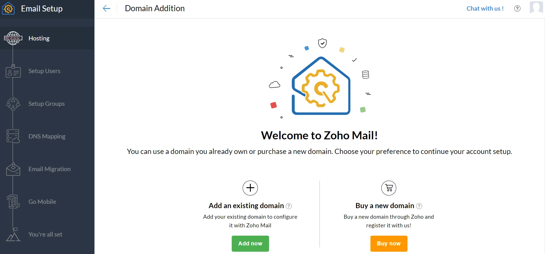 Elegir un dominio a través de Zoho.