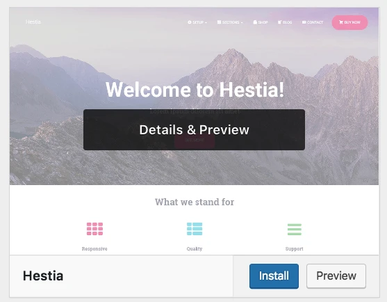 Hestia installieren.