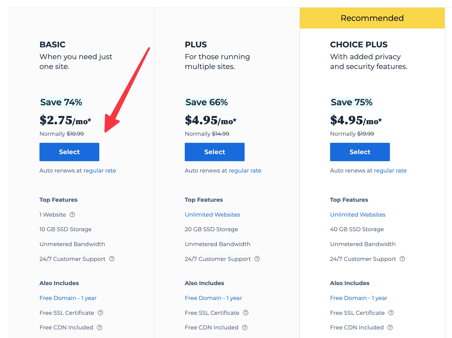 Plan de bază Bluehost.