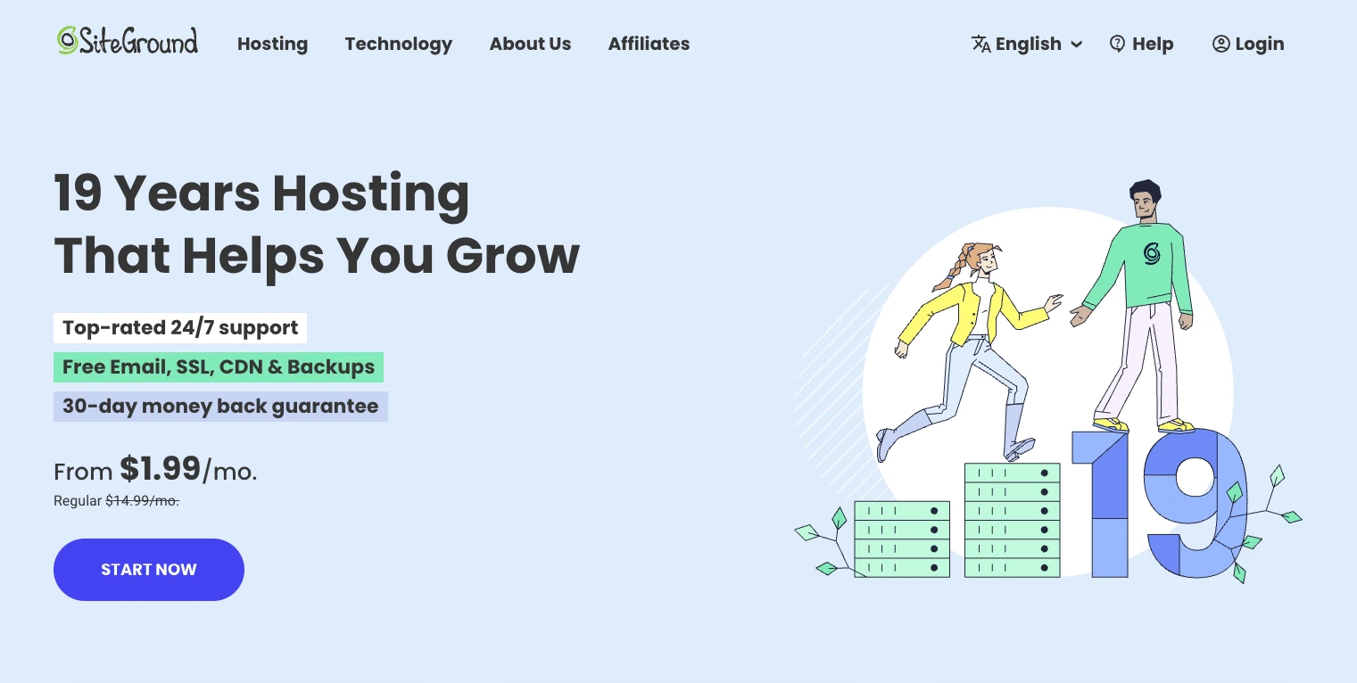 WordPress를 위한 저렴한 웹 호스팅: SiteGround.