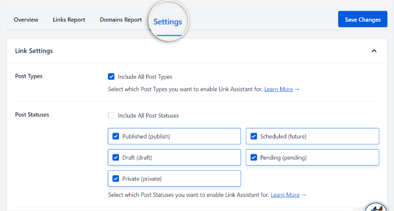 aioseo setting links