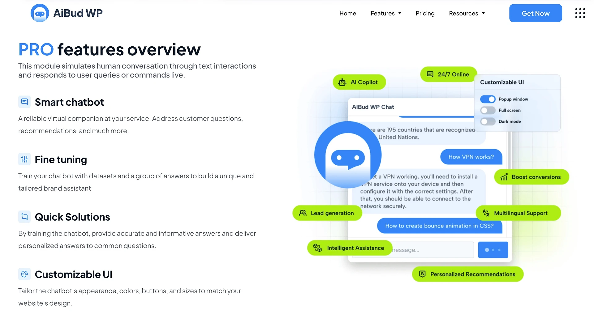 AiBudWP este un alt plugin WordPress AI chatbot.