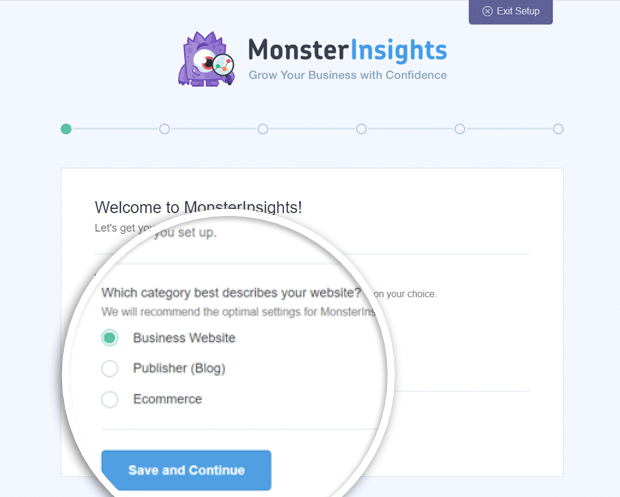 monsterinsights-pilih-kategori situs web