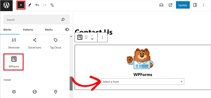 Add the WPForms block