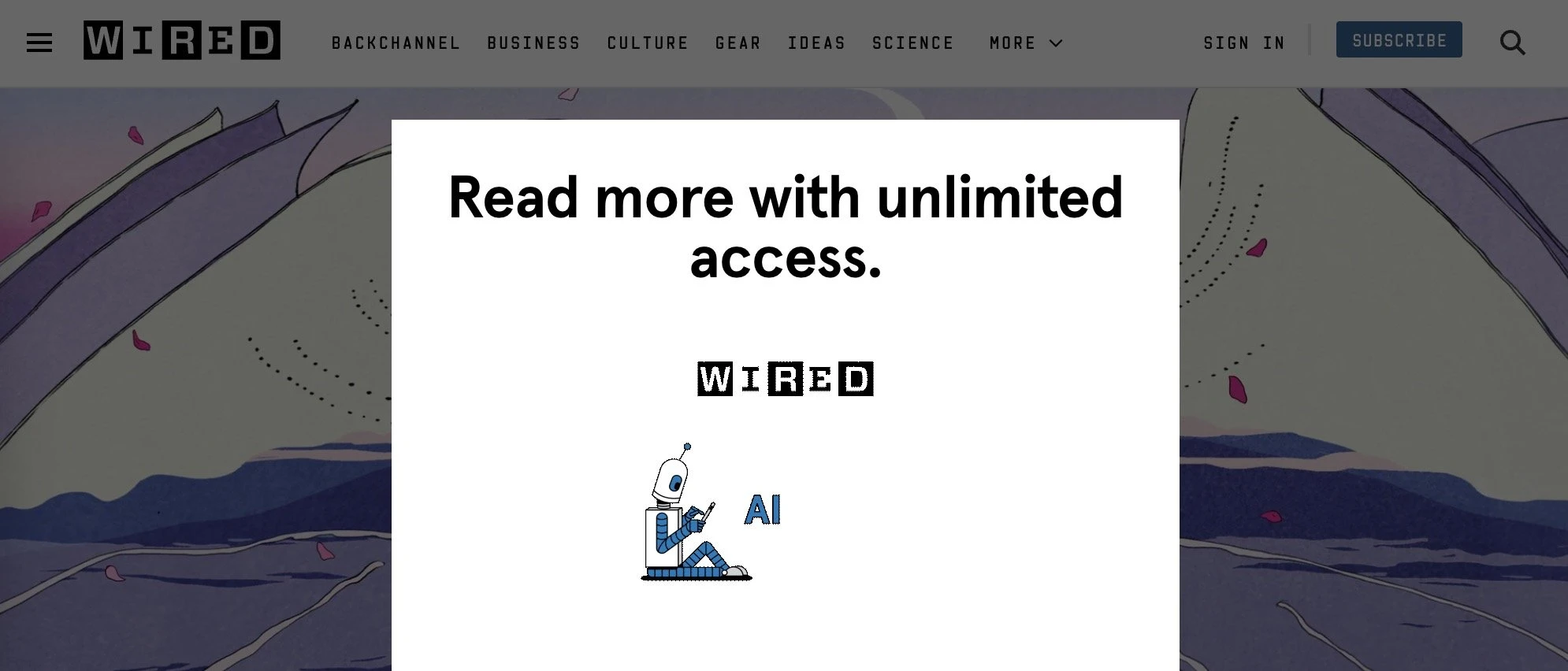 O acesso pago do site da Wired Magazine é um exemplo de tipo de fluxo de receita que você pode usar para seu negócio online.