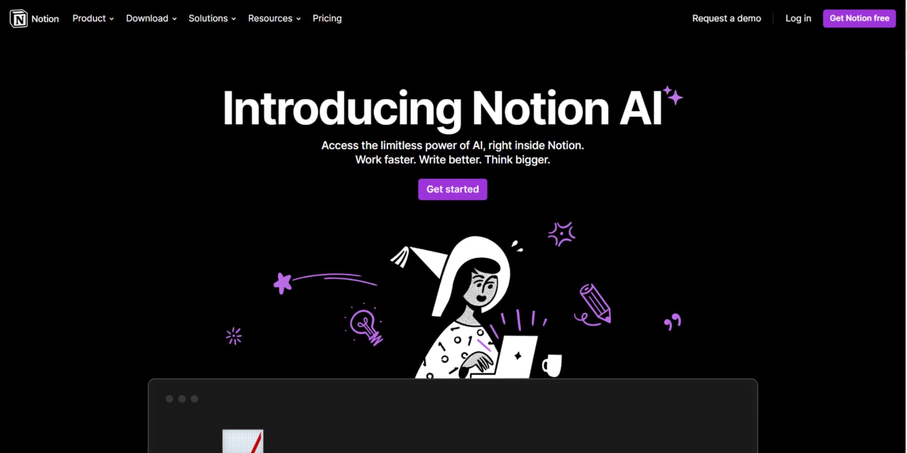 Ein Screenshot der Homepage von Notion AI