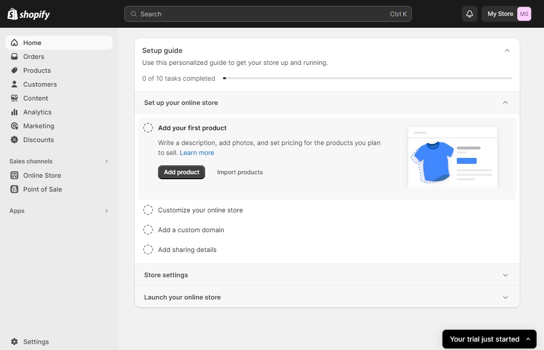 Panel Admin Shopify