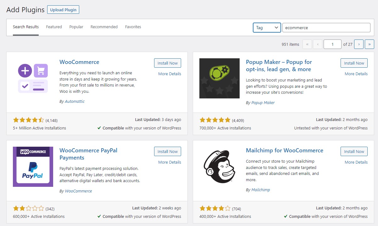 Cerca eCommerce per trovare plugin WordPress pertinenti