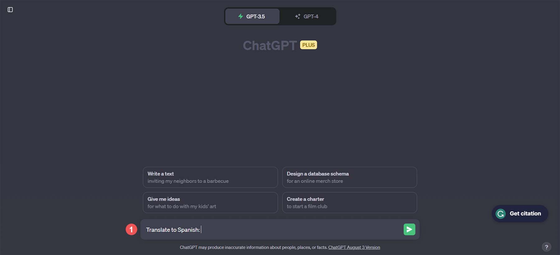 Digite seus comandos para traduzir a cópia do seu site para ChatGPT