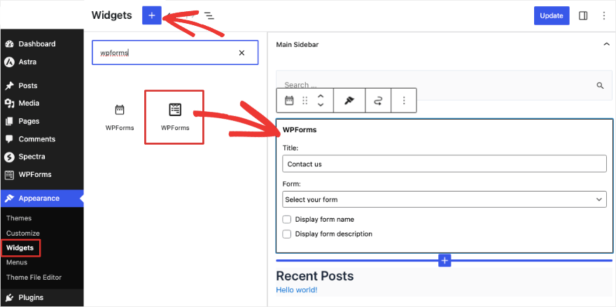 أضف أداة WPForms إلى الشريط الجانبي