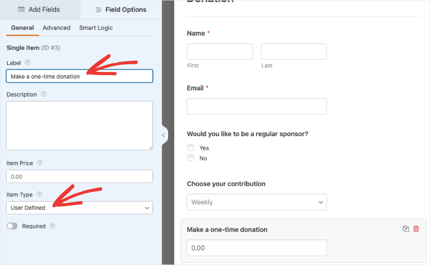 WPForms 中使用者定義的付款字段