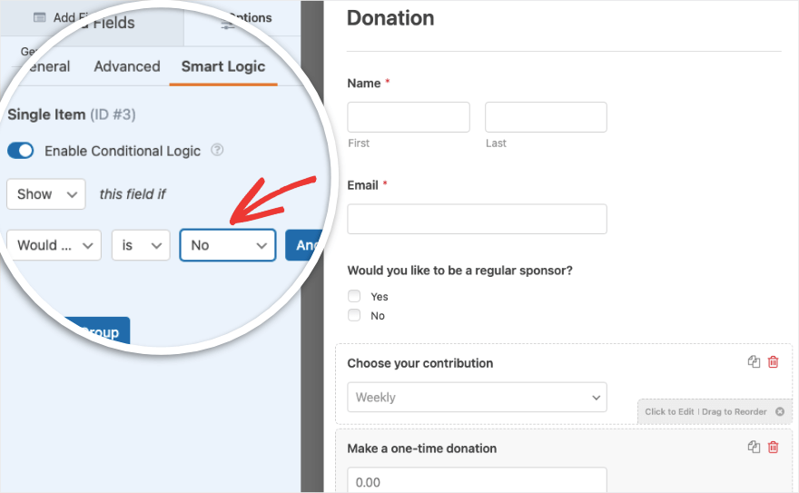 Inteligentna logika na nie w WPForms