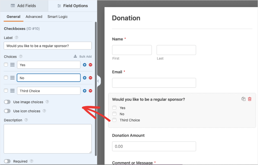 أضف مربعات الاختيار في WPForms