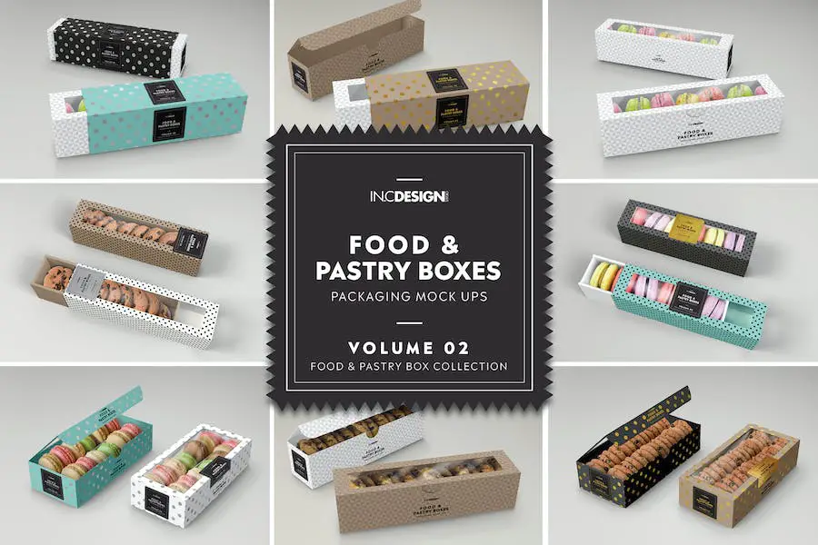 Cajas de repostería para alimentos Vol.2: Mockups de empaques -