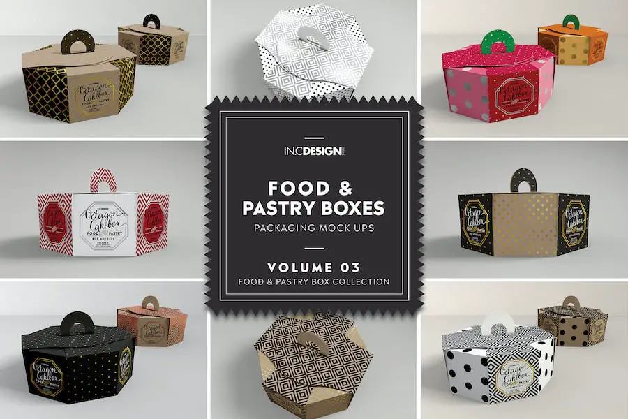 Cajas de repostería para alimentos Vol.3: Mockups de empaques -