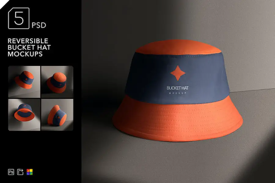 Mockup Topi Bucket yang Dapat Dibalik -