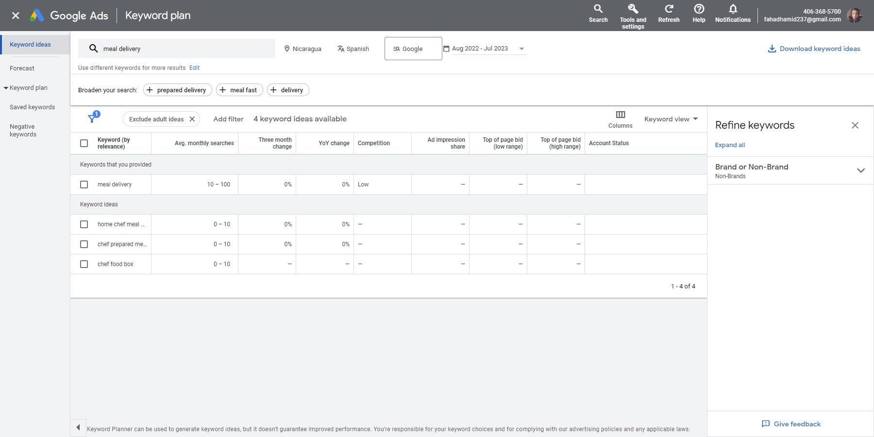 Plan de mots clés Google Keyword Planner