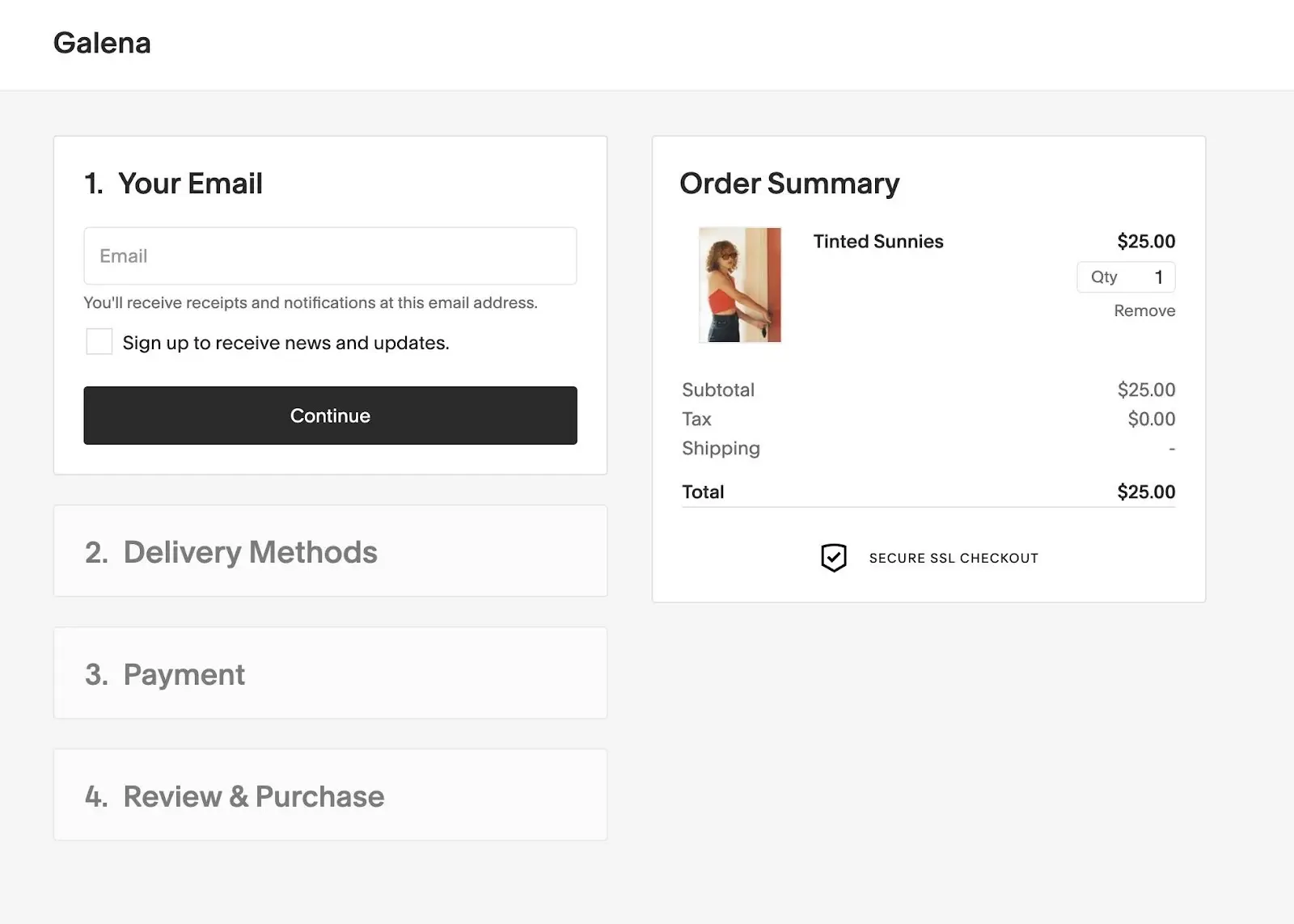 Modul checkout dari ulasan Squarespace Ecommerce kami.