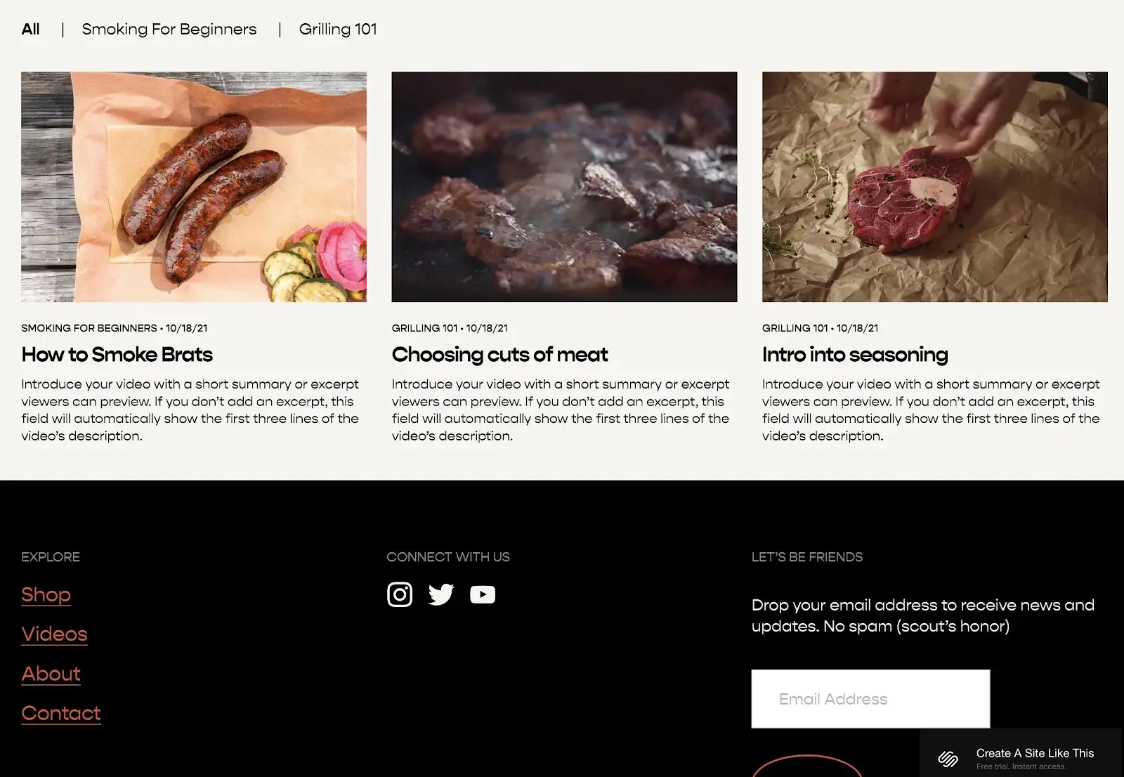 Articles de blog sur un site Squarespace.