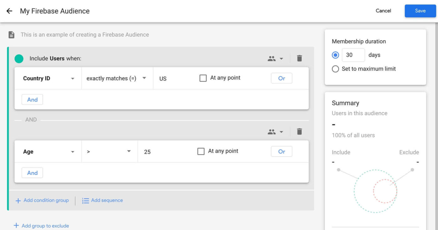 Creazione del pubblico Firebase