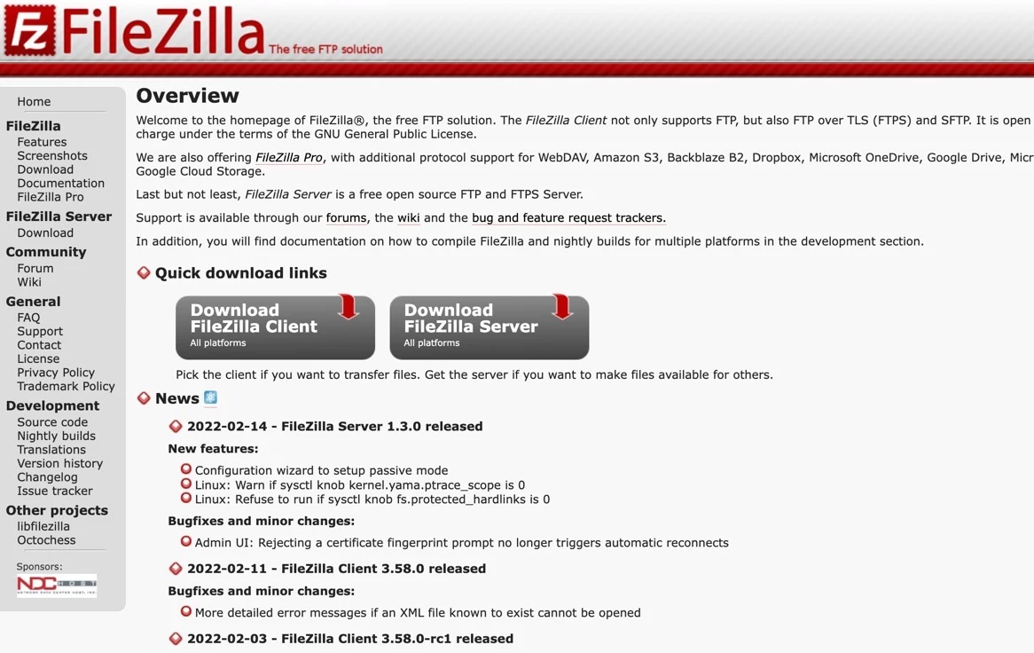 ما هو بروتوكول نقل الملفات - مثال على العميل هو Filezilla