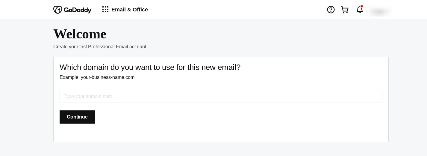 Auf der Seite mit den E-Mail-Einstellungen von GoDaddy können Sie eine Domain auswählen.