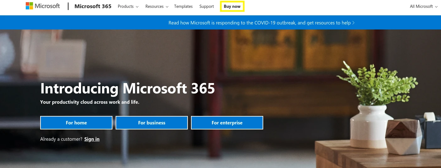 Microsoft 365 웹 사이트 - 비즈니스 이메일 주소를 만들기에 좋은 또 다른 장소