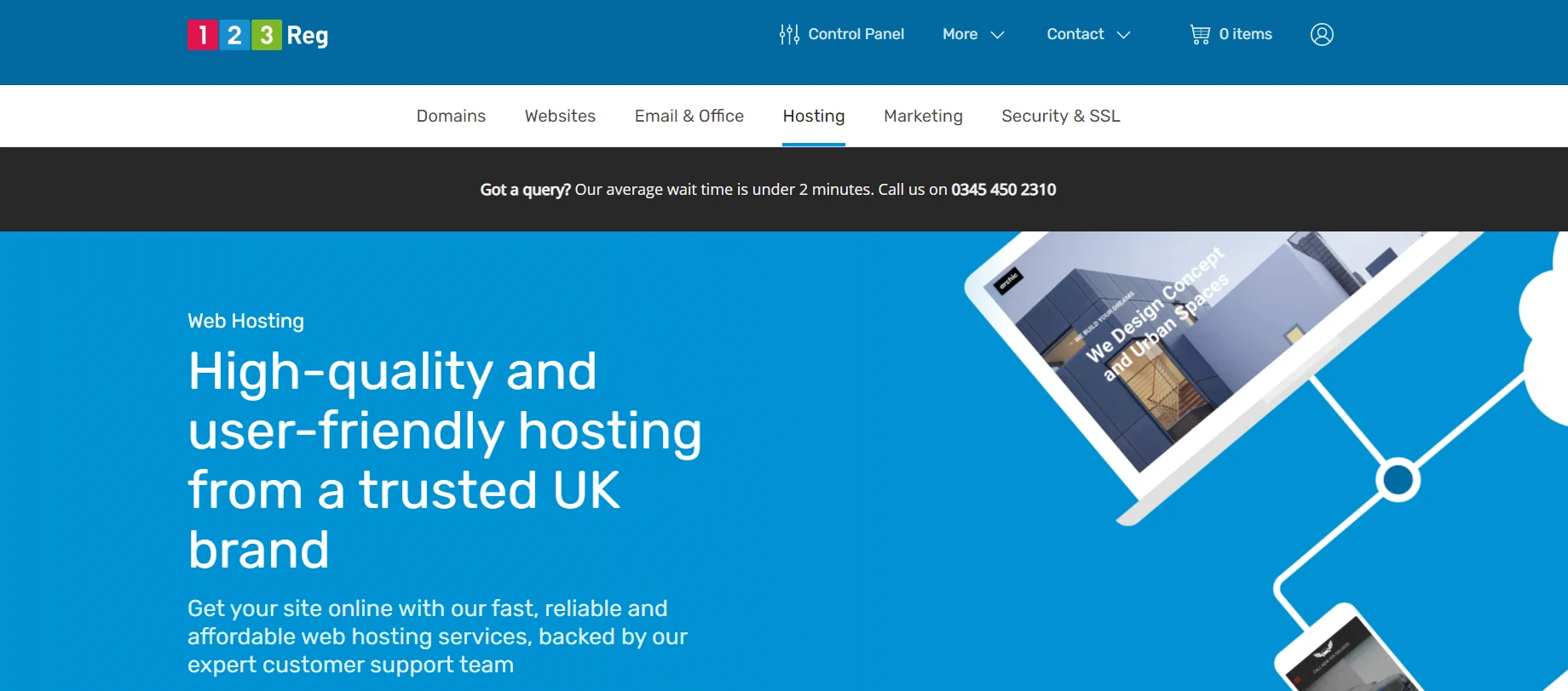 Günstiges Webhosting in Großbritannien ist auf der 123-Reg-Homepage verfügbar.