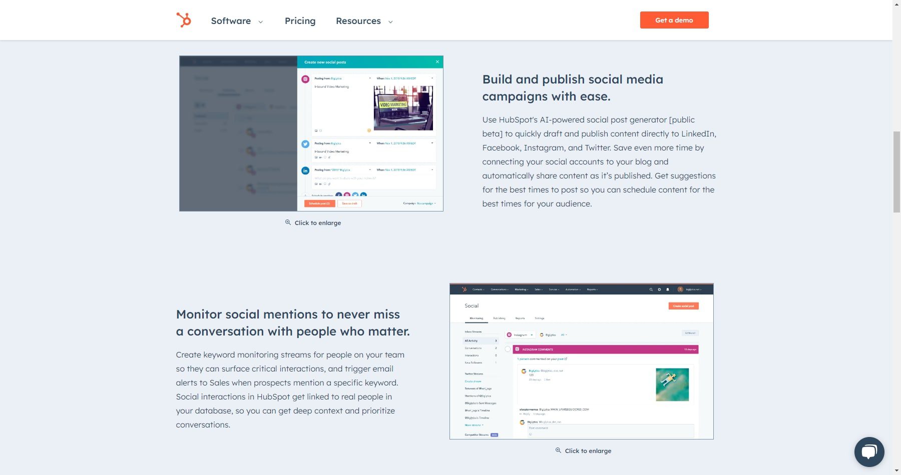 Posta in arrivo social marketing prodotti HubSpot