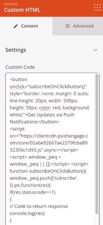 Code HTML pour les notifications par bouton-poussoir