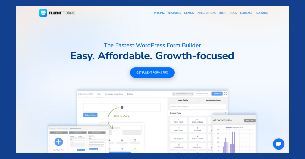 Fluent Forms のホームページのスクリーンショット