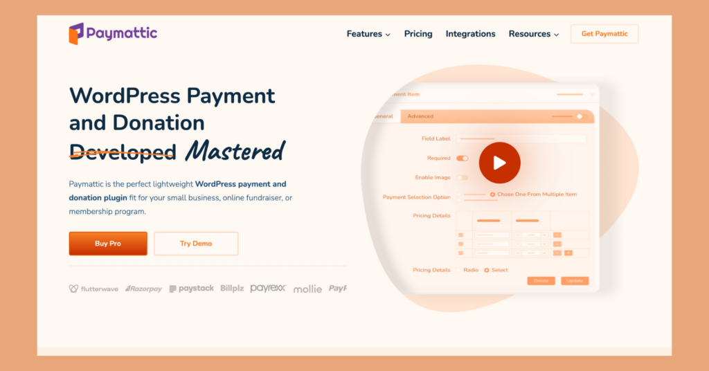 Screenshot der Paymattic-Homepage