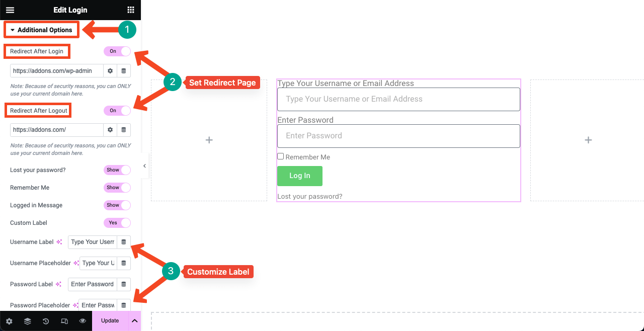 Set Redirect login and logout page