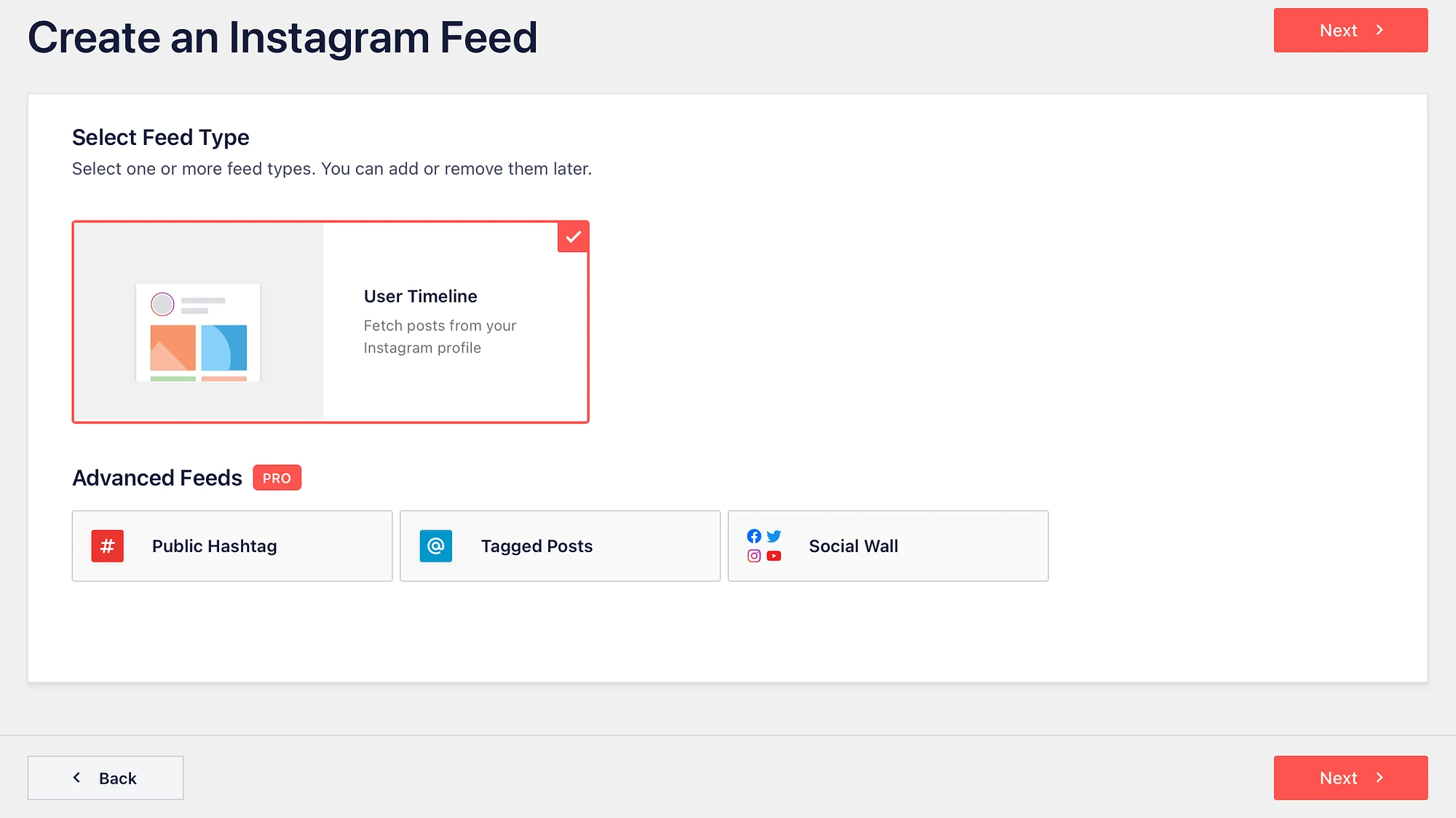 Crea un feed della sequenza temporale dell'utente.