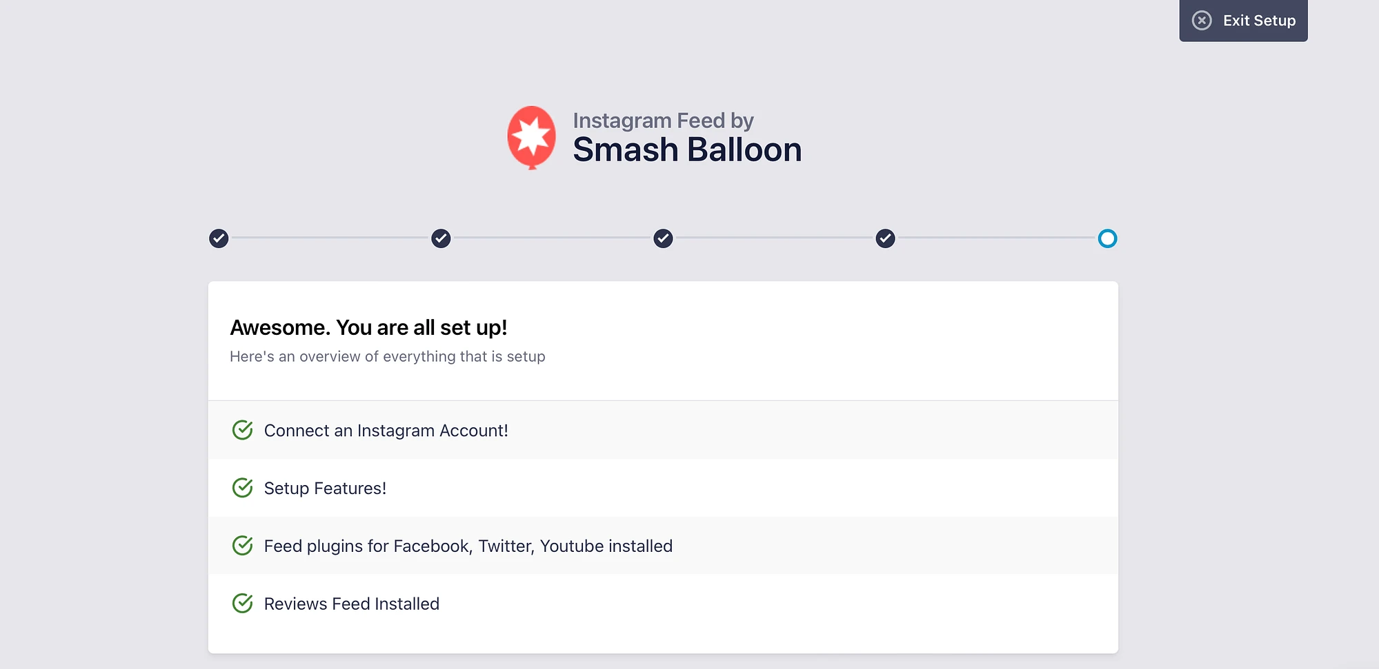 Configurazione di Smash Balloon completata.