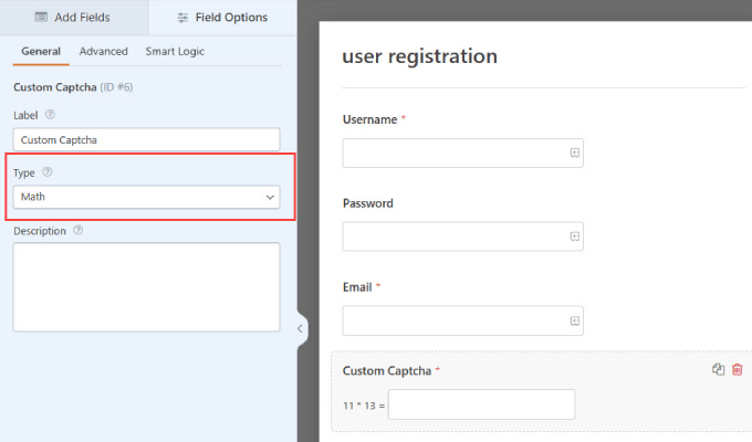 Math question for CAPTCHA