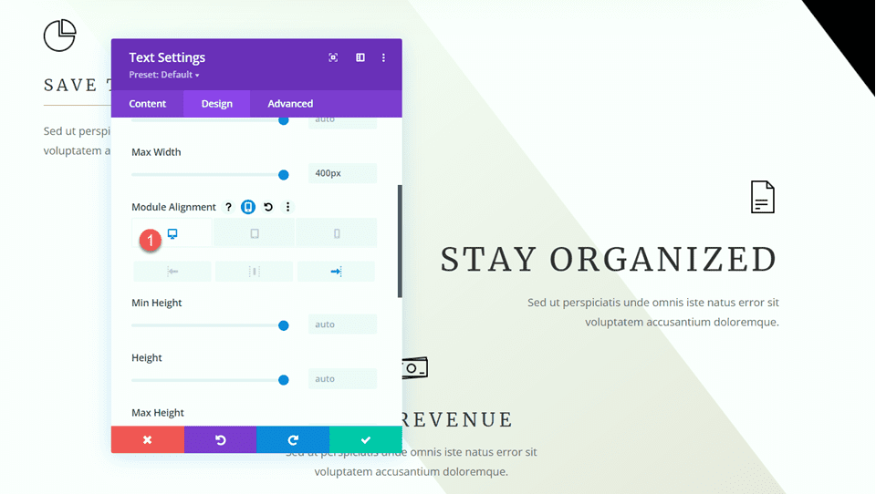 Divi utiliza el módulo divisor para crear equilibrio en el diseño Alinear a la derecha