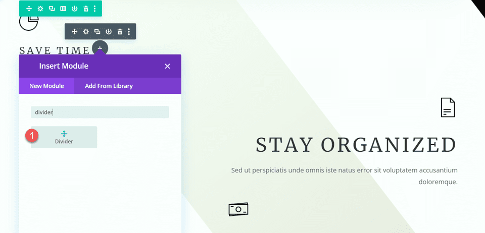 Divi verwendet das Divider-Modul, um ein Gleichgewicht im Design zu schaffen. Fügen Sie einen Divider hinzu