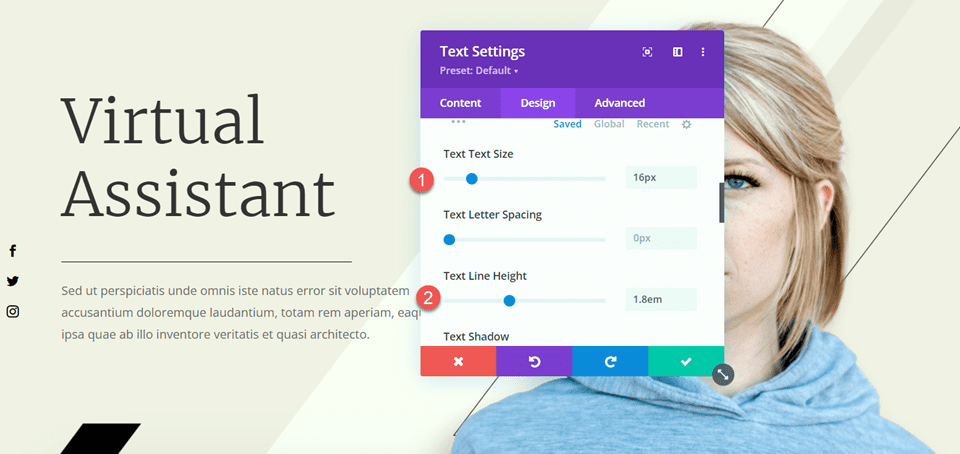 Divi utiliza el módulo divisor para crear equilibrio en el diseño Tamaño del texto Altura de la línea