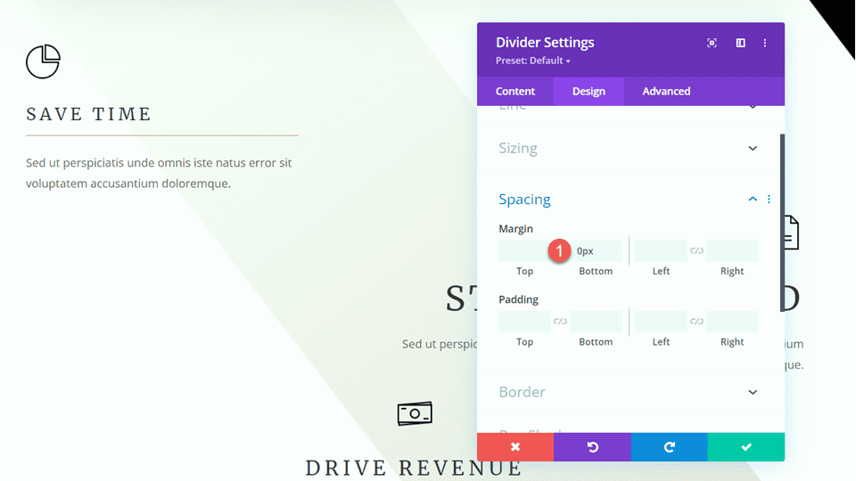 Divi ใช้ Divider Module เพื่อสร้างความสมดุลในการออกแบบ Margin Bottom