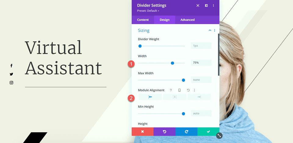 Divi utiliza el módulo divisor para crear equilibrio en el ancho del diseño