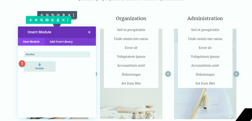 Divi verwendet das Divider-Modul, um ein Gleichgewicht im Design zu schaffen. Fügen Sie einen Divider hinzu