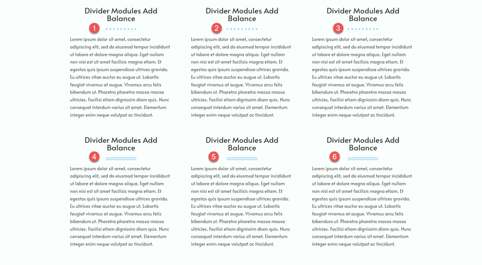 Divi usa módulo divisor para criar equilíbrio no design, exemplo 4