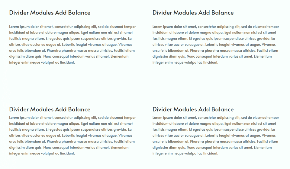 Divi verwendet das Divider-Modul, um im Designbeispiel 1 ein Gleichgewicht zu schaffen