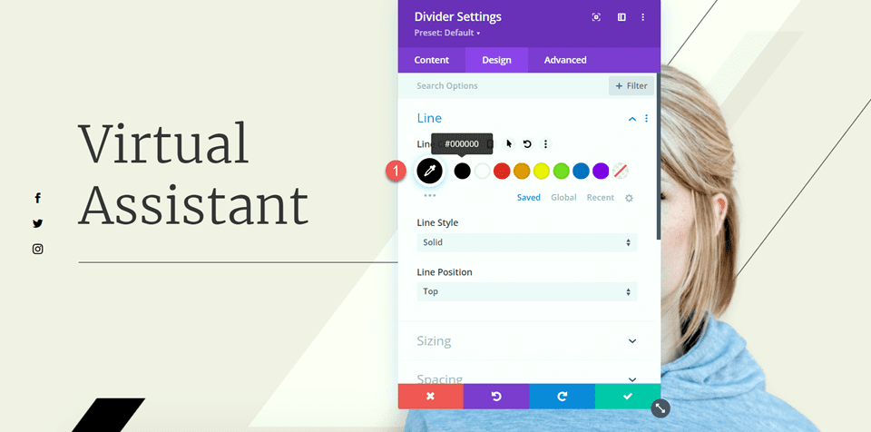 Divi verwendet das Divider-Modul, um eine Balance in der Farbe der Designlinien zu schaffen