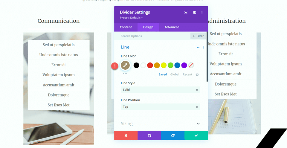 Divi utiliza el módulo divisor para crear equilibrio en Design Line Coor