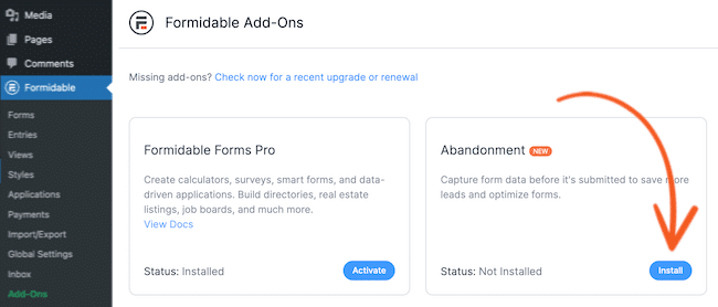 Formularabbruch Formidable Forms-Add-on