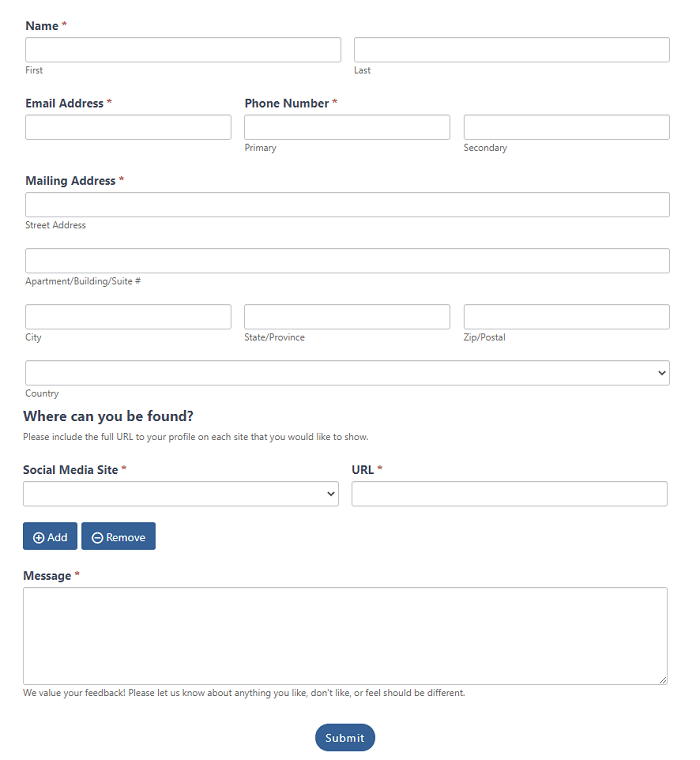 Ein Beispiel für ein langes Kontaktformular, das optimiert werden könnte.